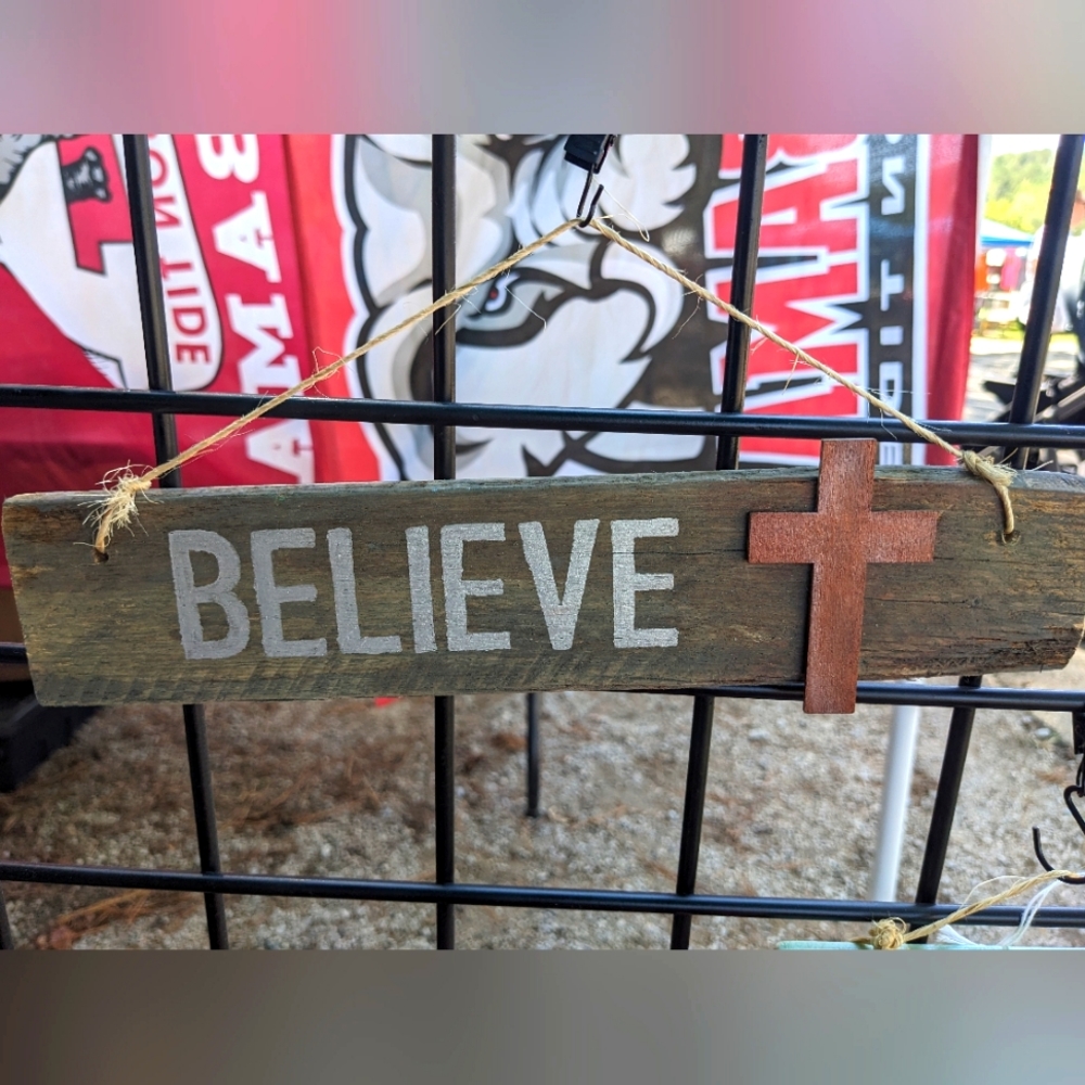 Wood Sign Believe Cross Handmade Handpainted